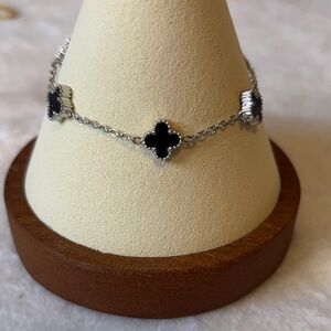 Black Enamel Mini Clover Bracelet Stainless Steel